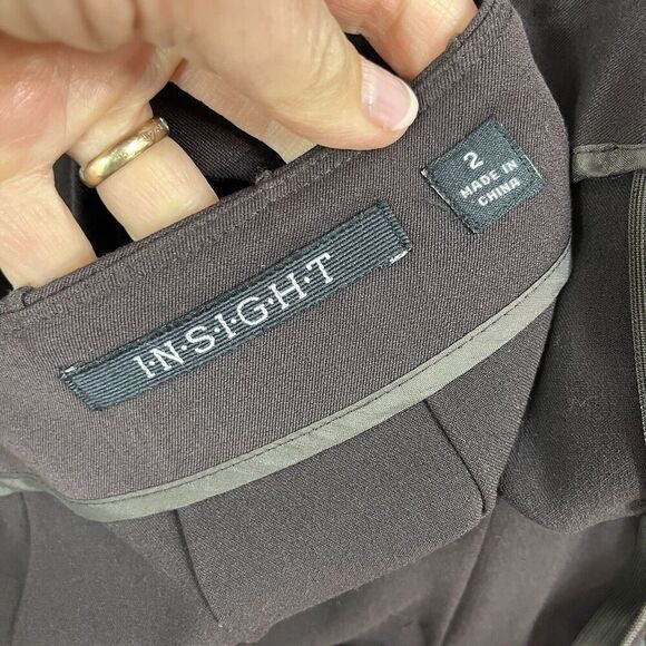 Insight Skirt size 2 Chocolate Brown Flared Midi Belt Stretch Modest Career Slim - Picture 10 of 10